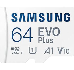 SAMSUNG EVO Plus 64GB Micro SDXC w/SD Adaptor, Up-to 160MB/s, Expanded Storage for Gaming Devices, Android Tablets and Smart Phones, Memory Card, MB-MC64SA/IN